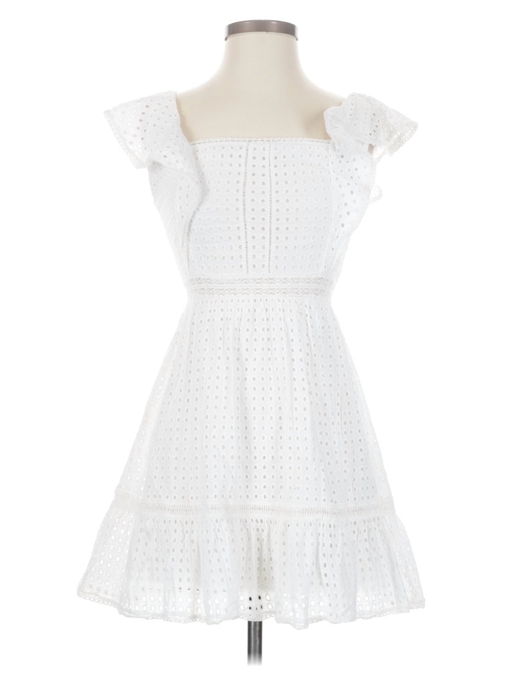 Alice + Olivia White Eyelet Sundress with Lace Trim